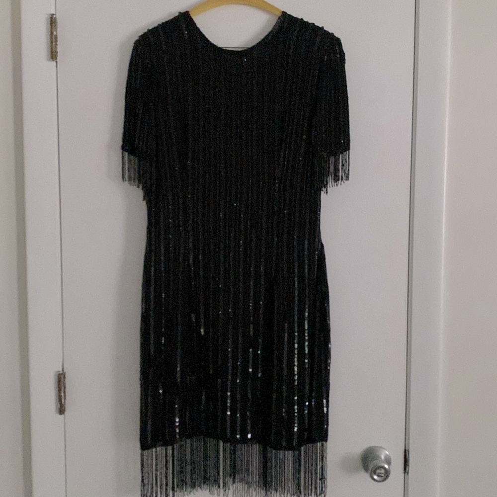 Black sequined cocktail dress